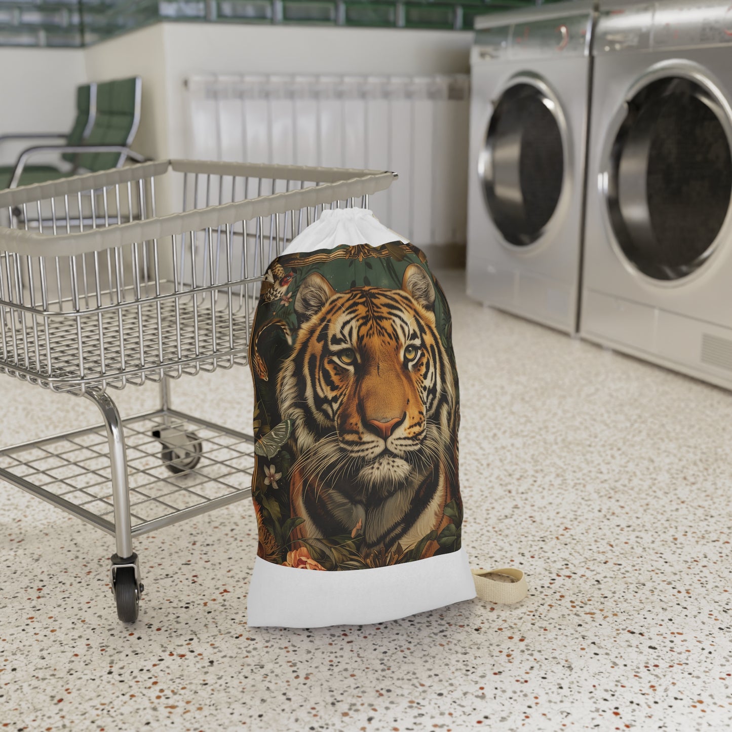 "Wild Tiger Print Laundry Bag, Keep Clothes Organized with Animal Magic"