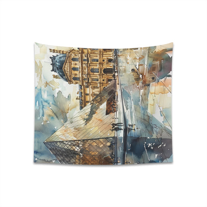 "Parisian tapestry featuring Louvre in bloom, ideal for all seasons. High-quality material, perfect gift. Available in 34" x 40" and 57" x 57" sizes. Shop now!"