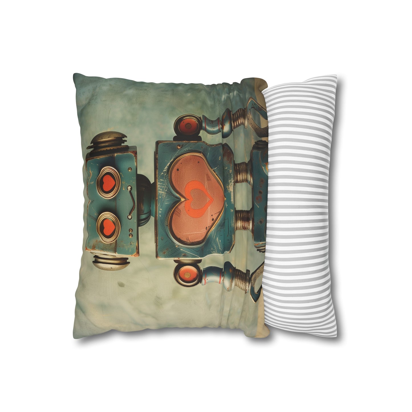 "Vintage-inspired retro robot love pillowcase, high-quality and stylish design perfect for all seasons"