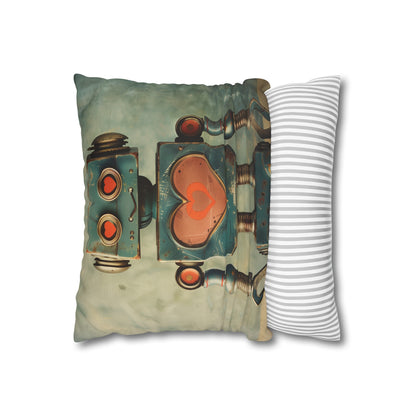 "Vintage-inspired retro robot love pillowcase, high-quality and stylish design perfect for all seasons"