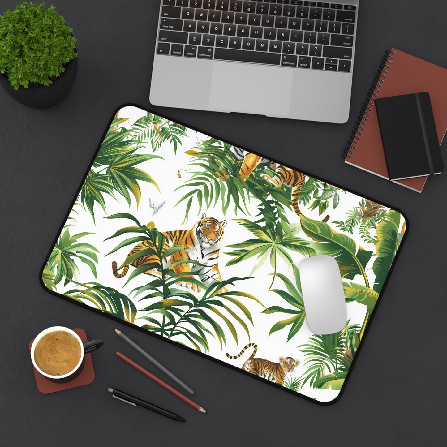 "Jungle Safari Tiger Desk Mat - Bring adventure to your workspace with majestic tigers in lush jungle design"