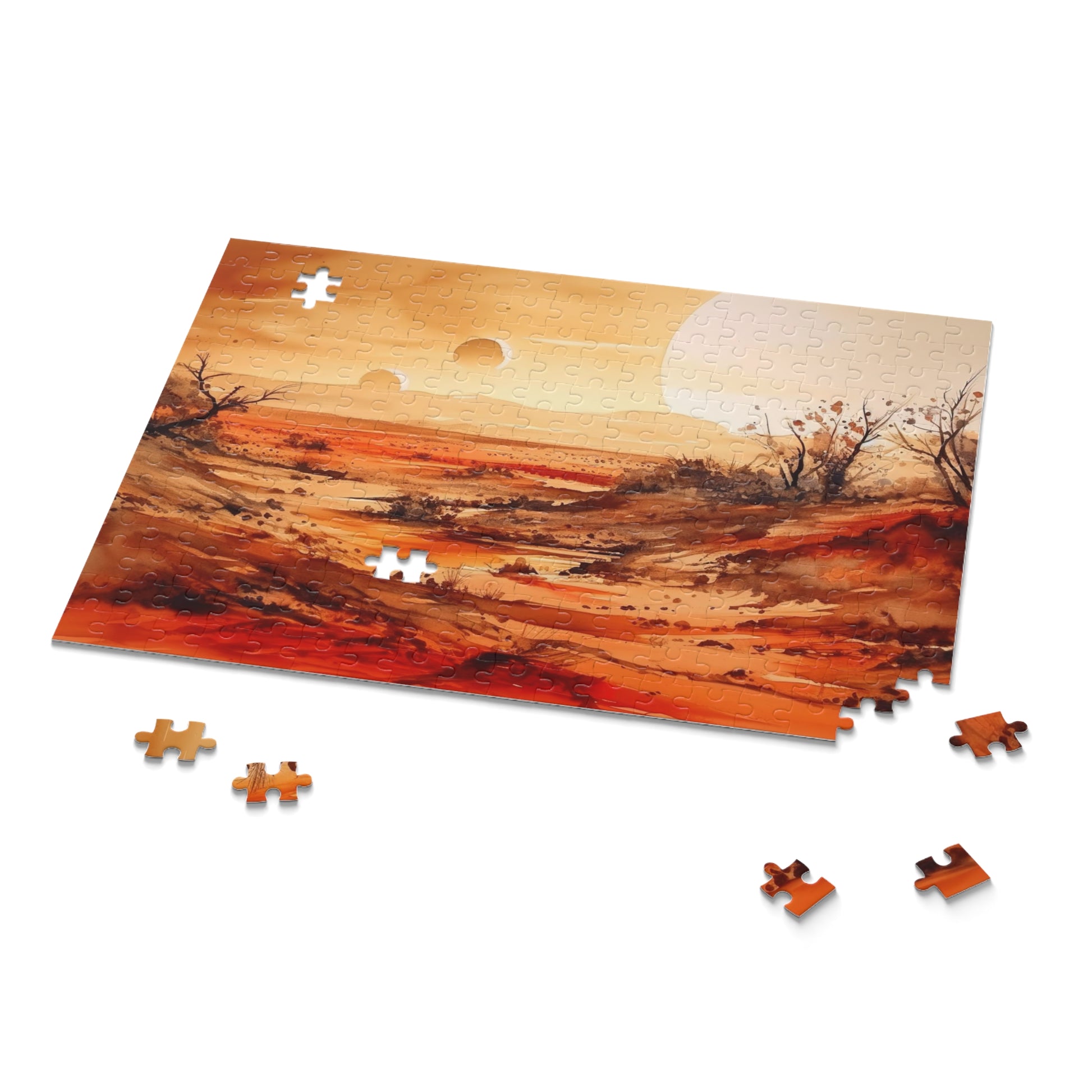 Sandy Desert Jigsaw Puzzle - Tranquil desert landscape with cacti, sand dunes, and clear skies. Perfect for relaxation and mindfulness.