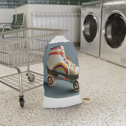 "Colorful Retro Roller Skate Laundry Bag - Funky laundry accessory with vibrant stripes for a playful touch"