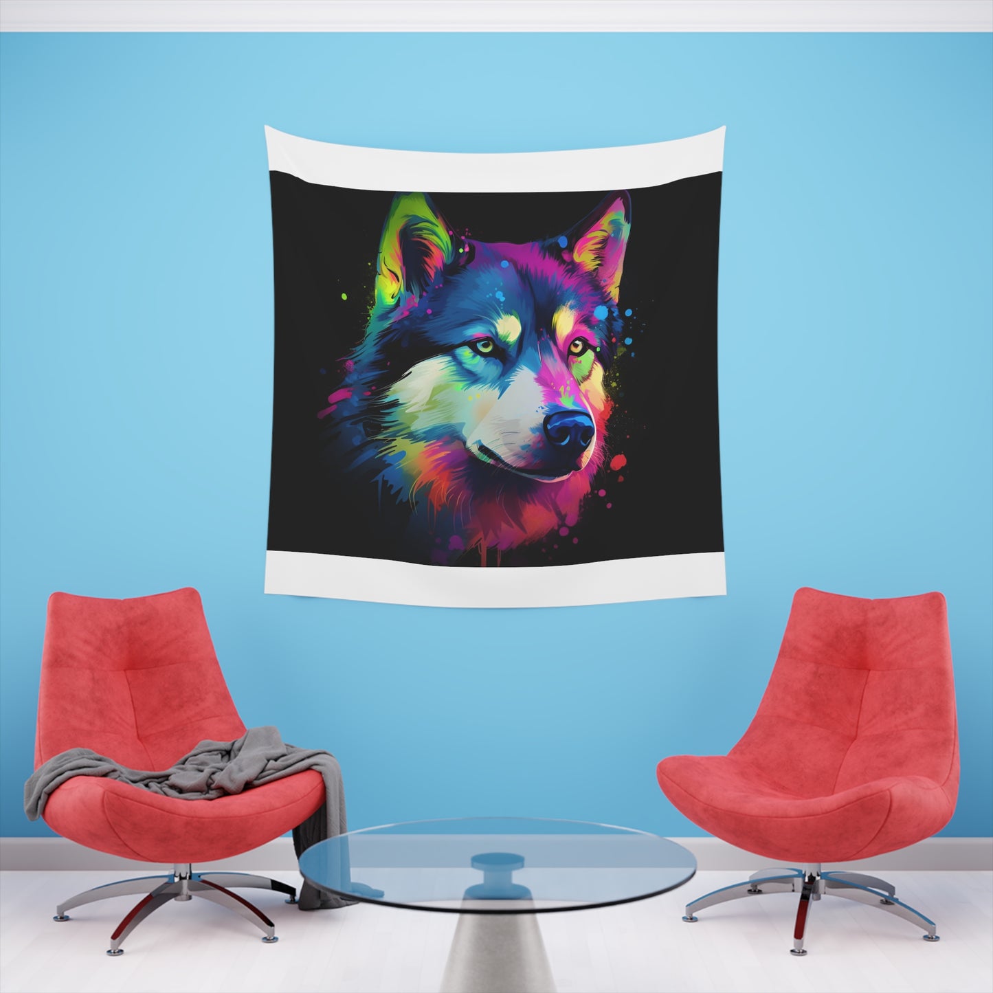 Husky Spirit: A Tapestry of the Arctic | Wall Tapestry | All Over Print, AOP, Decor, Halloween, Home & Living, Home Decor, Indoor, Spring Essentials, Sublimation, Tapestry | Prints with Passion