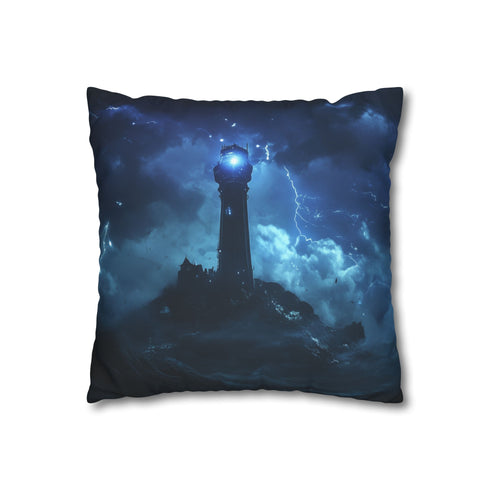 Radio Tower Channeling Lightning Storm — 40×40 Cushion Cover — Double-Sided Back & Concealed Zip Detail