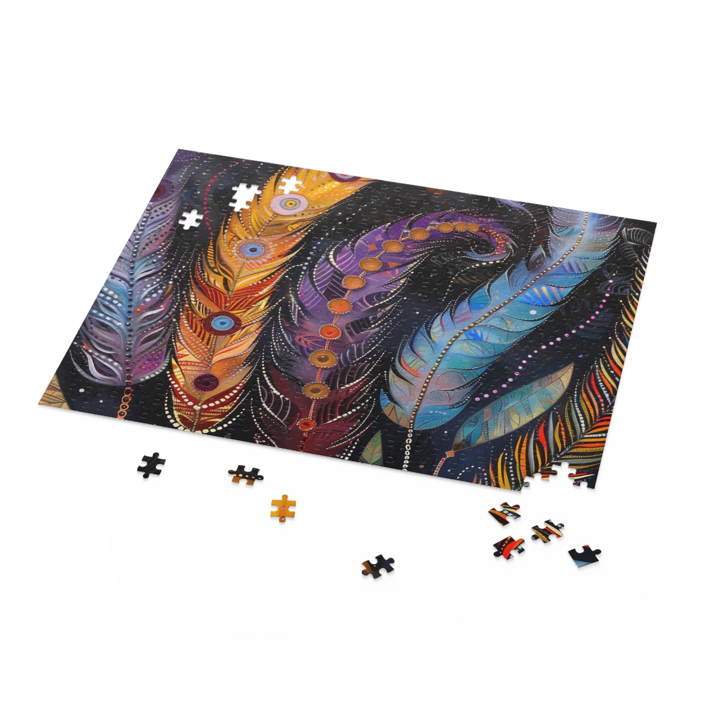 "Bohemian Feather Puzzle Collection - Intricate design for relaxing unwind"