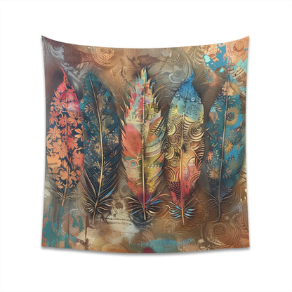 "Boho Feathers Tapestry: Nature-Inspired Bohemian Decor - Perfect for All Seasons"