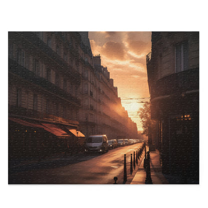 "Paris Streets Sunset Jigsaw Puzzle featuring iconic architecture and romantic atmosphere in the City of Light"