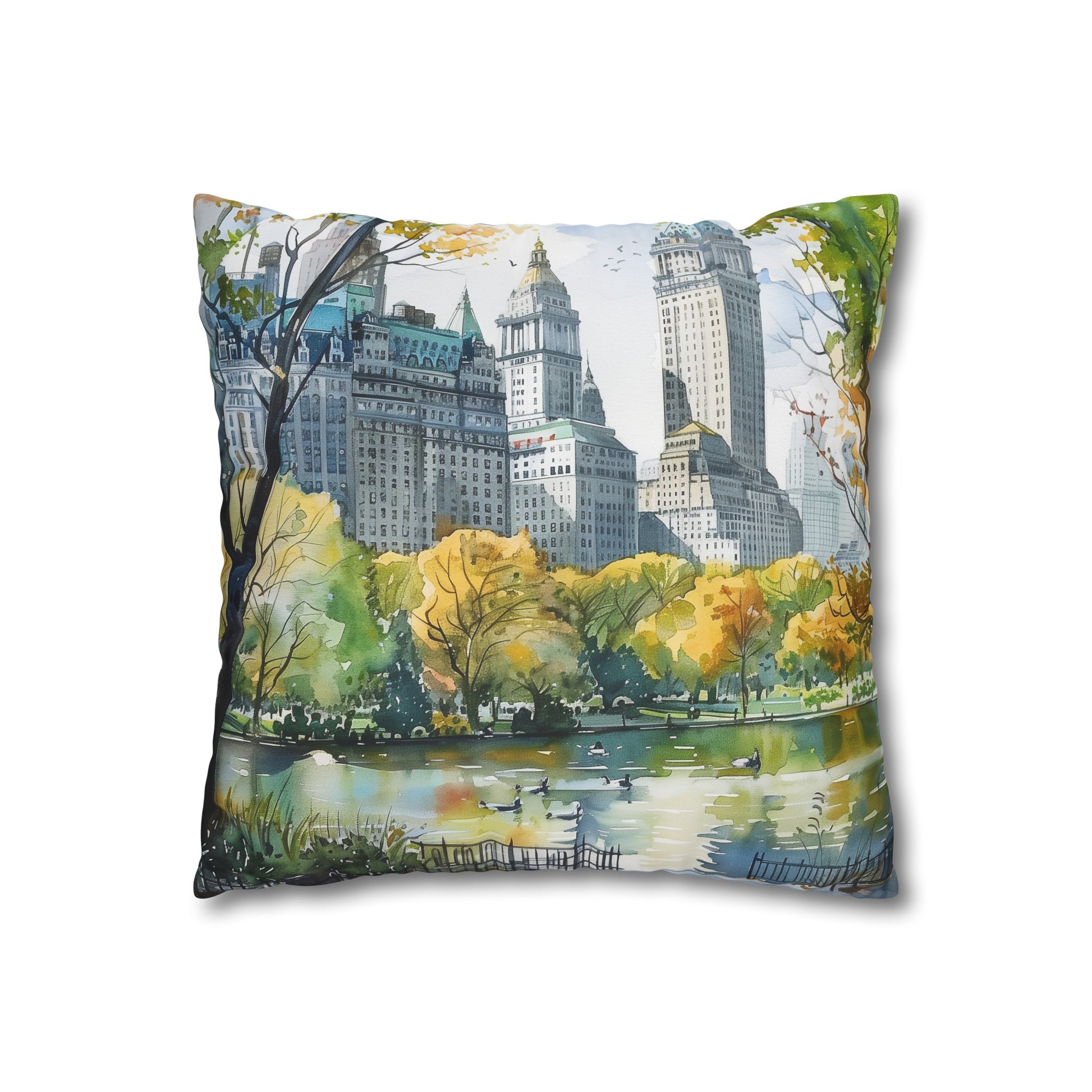 "Central Park Oasis Pillowcase - Serene watercolor design, high-quality material, perfect for all seasons. Bring nature's tranquility to your bedroom. Makes a great gift! Shop now."