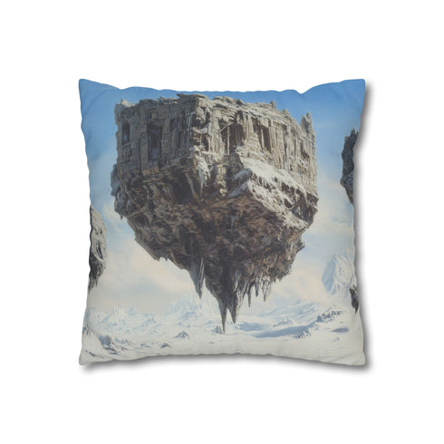 Floating Ruins Orbiting a Frozen Planet — 40×40 Cushion Cover — Double-Sided Back & Concealed Zip Detail