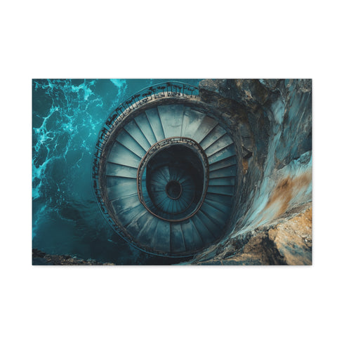 Spiral Staircase into Deep Ocean Trench — Canvas Wall Art — Living Room Wall Lifestyle View