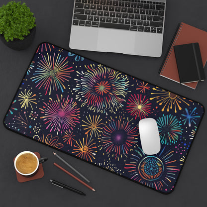 "Colorful Fireworks Festive Desk Mat for Brightening Your Workspace"