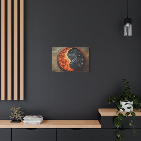 Stylized Yin Yang Made of Waves and Fire Stretched Canvas Wall Art