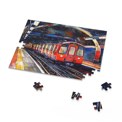 Stunning watercolor puzzle of London Underground - hustle and bustle captured in this iconic image.