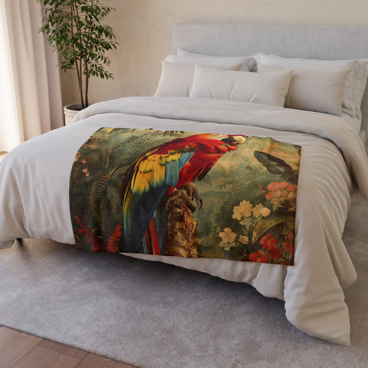 Explore the lush world of The Second Jungle Book with our vibrant Jungle Canopy Blanket featuring a stunning parrot amidst lush foliage and exotic blooms. Perfect for adding a touch of nature and adventure to your home decor. Made with high-quality materials for ultimate comfort and durability.