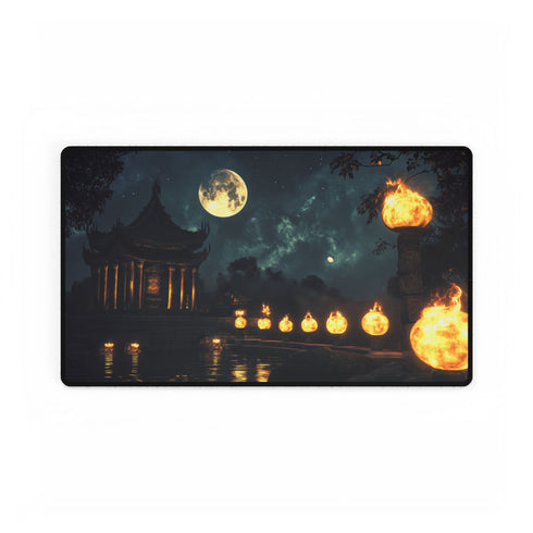 Moonlight Temple with Levitating Torches — XL & XXL Desk Mat — Gaming & Workspace Desk Setup View
