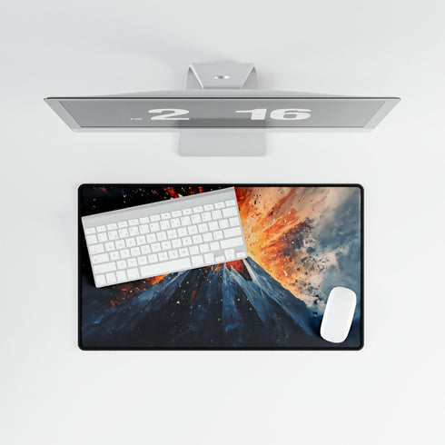 Geometric Volcano Erupting Light Shards — XL & XXL Desk Mat — Product Detail View 8