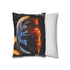 Mirror Helmet Reflecting City in Fire Double-Sided Square Cushion Cover