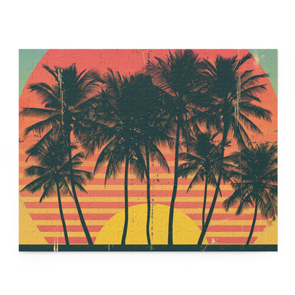 Retro Sunset Palm Tree Jigsaw Puzzle - Nostalgic escape with stunning sunset and palm trees