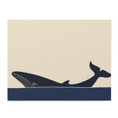 Serene Ocean Whale Jigsaw Puzzle - Beautiful minimalist design with graceful whale in tranquil waters.