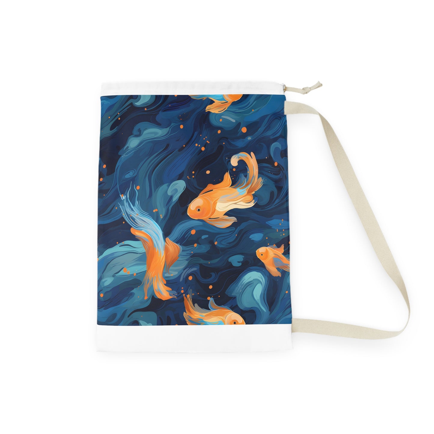 "Goldfish Swim Laundry Bag - Cute orange koi fish design for whimsical laundry day fun"