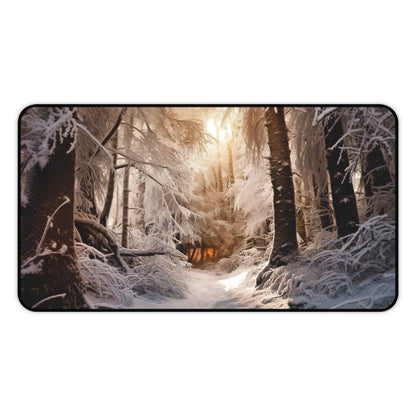 "Serene Winter Forest Desk Mat - Transform Your Workspace with Snowy Forest Design"