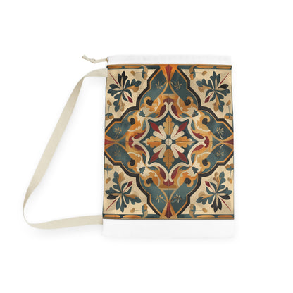 "Artisan Tiles patterned laundry bag for stylish and durable laundry storage"