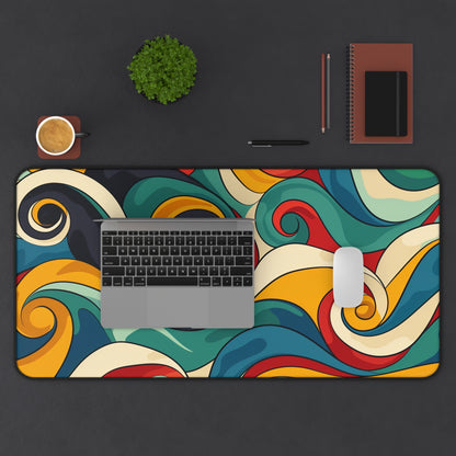 "Vibrant Retro Waves Desk Mat for Stylish Workspace Organization"