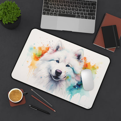 "Adorable Samoyed Watercolor Desk Mat - Brighten up your workspace with this cute and practical protective mat!"