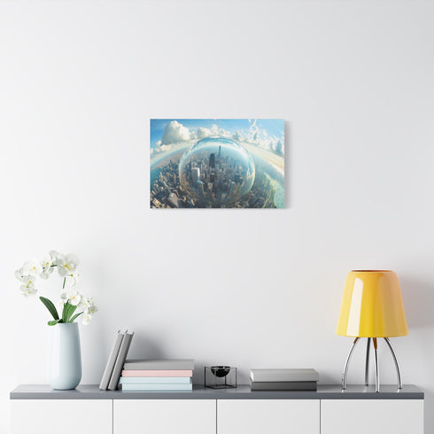 Glass City Hovering Above Earth — Canvas Wall Art — Kiln-Dried Pine Frame & Ready-to-Hang Back View