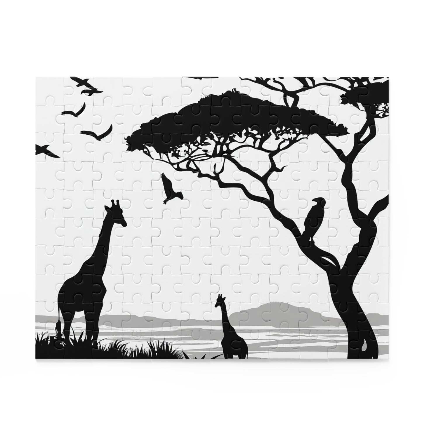 Wildlife silhouette nature jigsaw puzzle for relaxation and mindfulness with intricate animal illustrations.