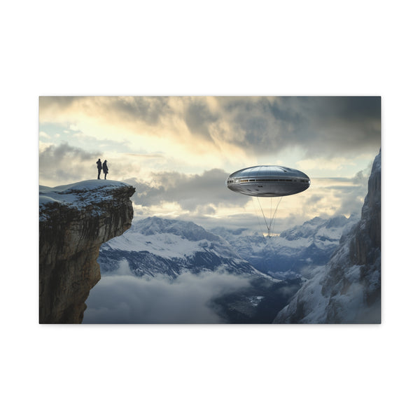 Sky Ship Tethered to Mountaintop Stretched Canvas Wall Art