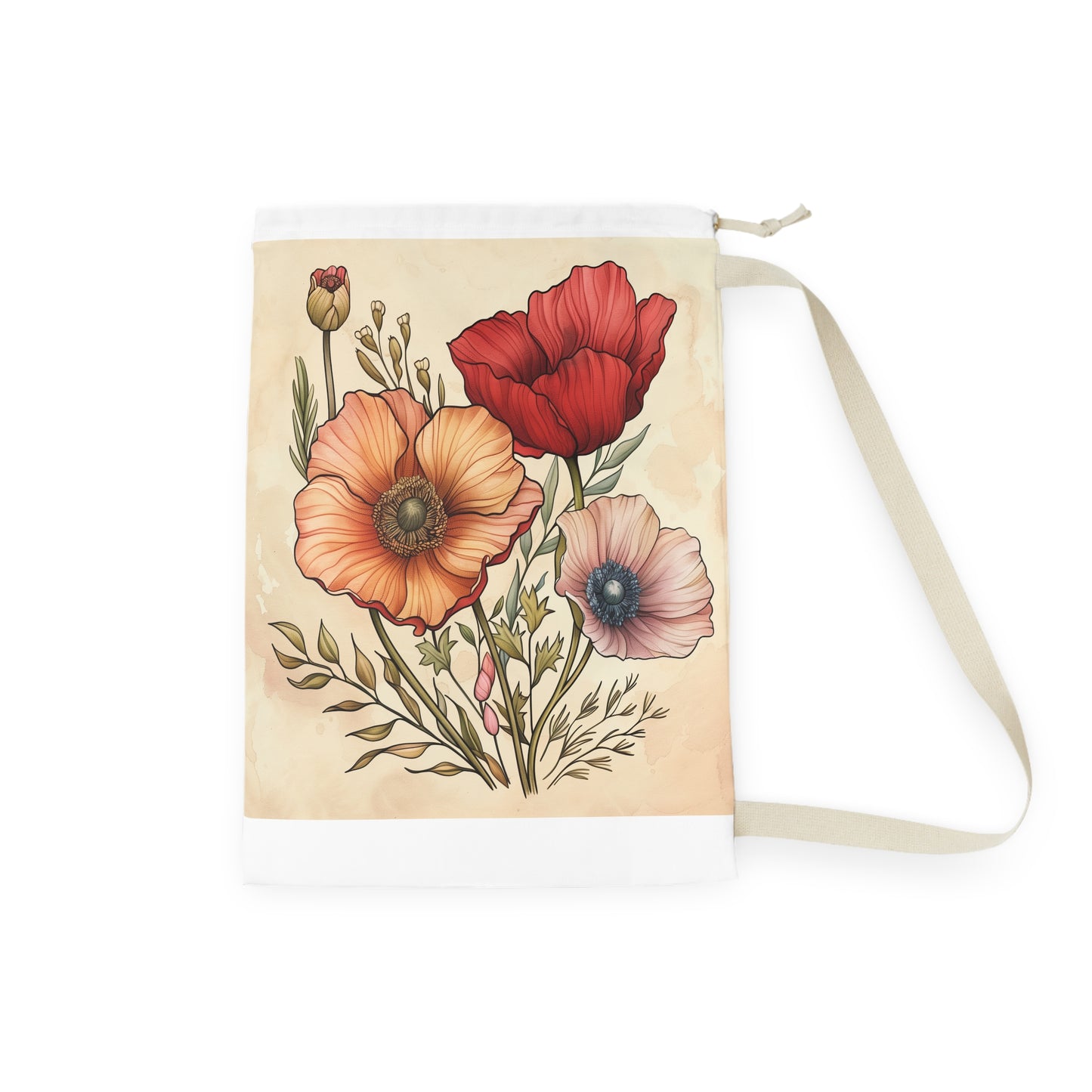 "Floral Fantasy Laundry Bag with Hand-Drawn Flowers for Colorful Laundry Routine"