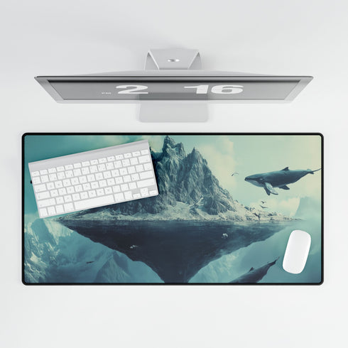 Floating Mountain Surrounded by Whales — XL & XXL Desk Mat — Product Detail View 5