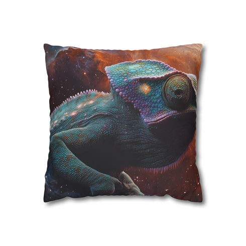 Chameleon Blending into Nebula Wall (Edition II) — 40×40 Cushion Cover — Front 40×40 cm Square Cushion View
