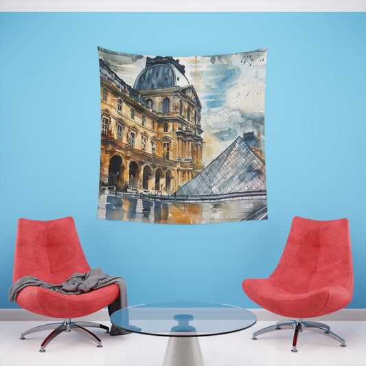 Parisian Dream: A Louvre Tapestry | Wall Tapestry | All Over Print, AOP, Decor, Halloween, Home & Living, Home Decor, Indoor, Spring Essentials, Sublimation, Tapestry | Prints with Passion