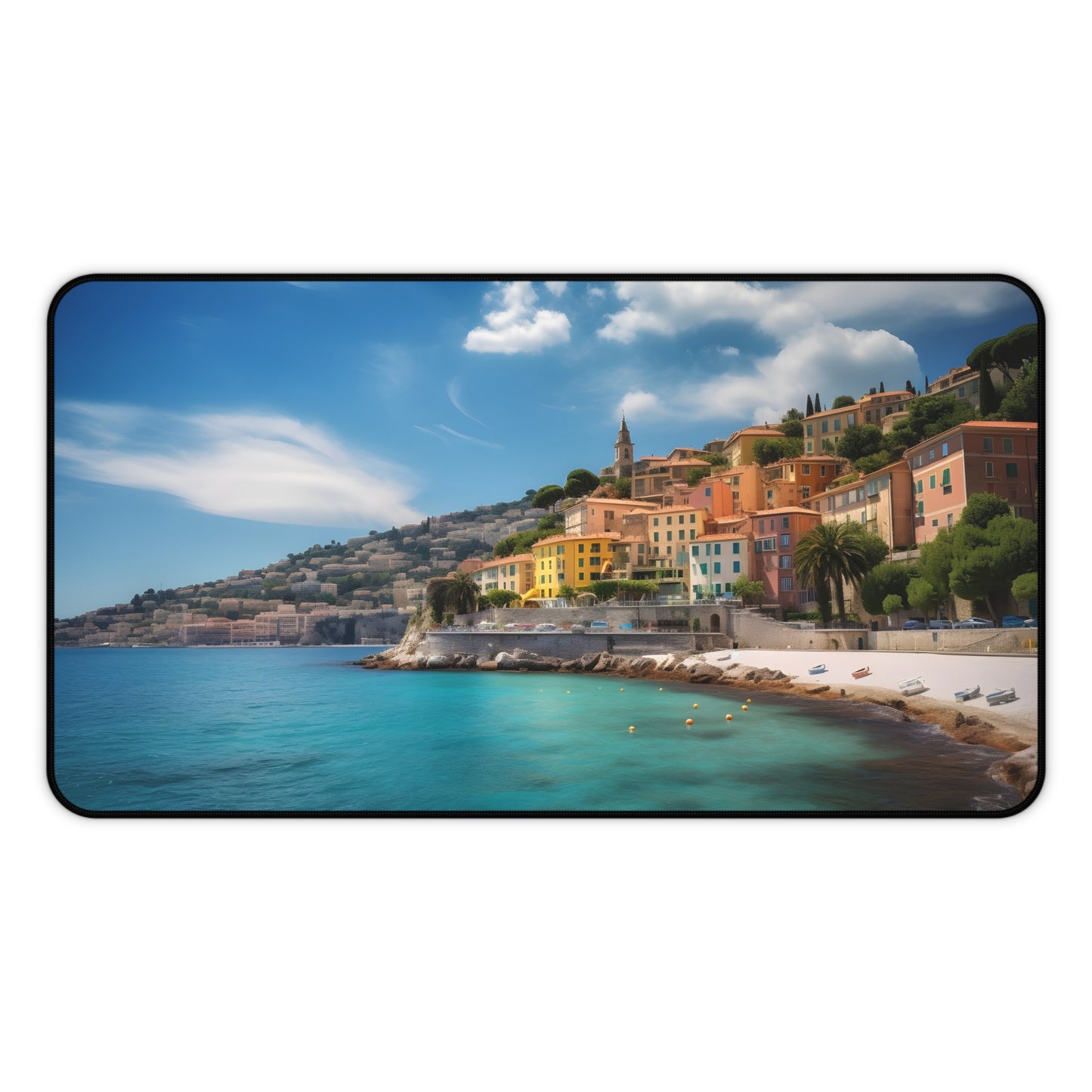 "Riviera Dream Desk Mat - Transform your workspace with vibrant coastal charm for stylish office decor"