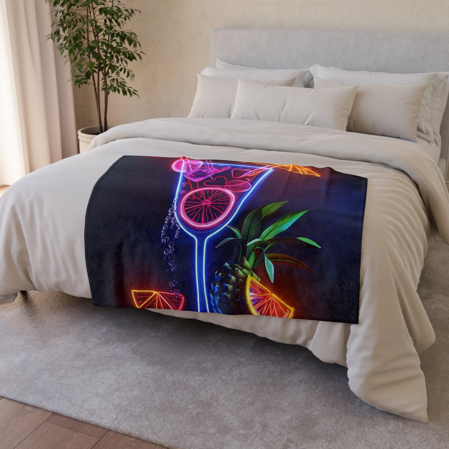 transporting you to a world of exotic flavors and good times. Perfect for adding a touch of playful energy to your space.

Illuminate your space with the Cocktail Hour Blanket: Genesis Neon  RGB Tropical Dreams. Transport yourself to a world of exotic flavors and good times with this vibrant blanket