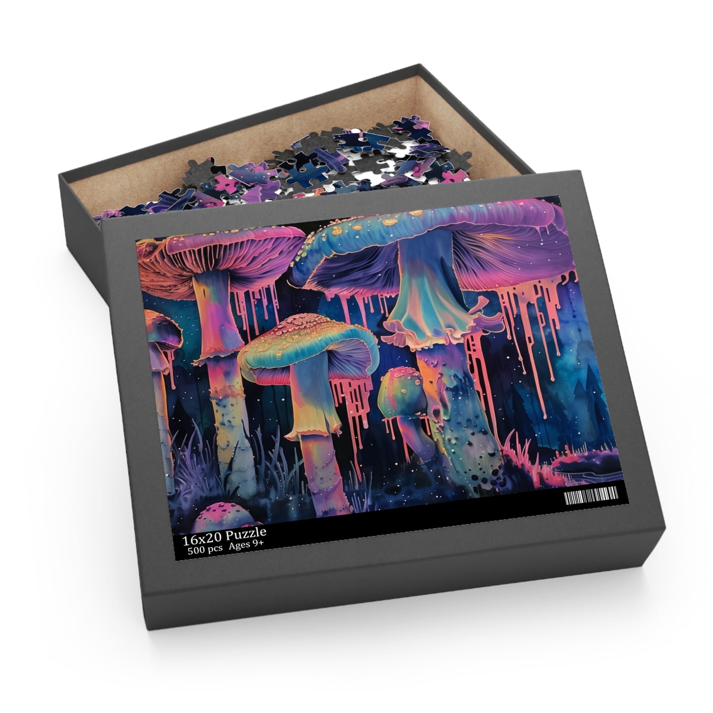 "Trippy Fungi Jigsaw Puzzle- Explore mesmerizing psychedelic mushroom designs in vibrant colors"