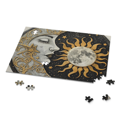 "Beautiful Mandala Sun Moon jigsaw puzzle for relaxation and peace"