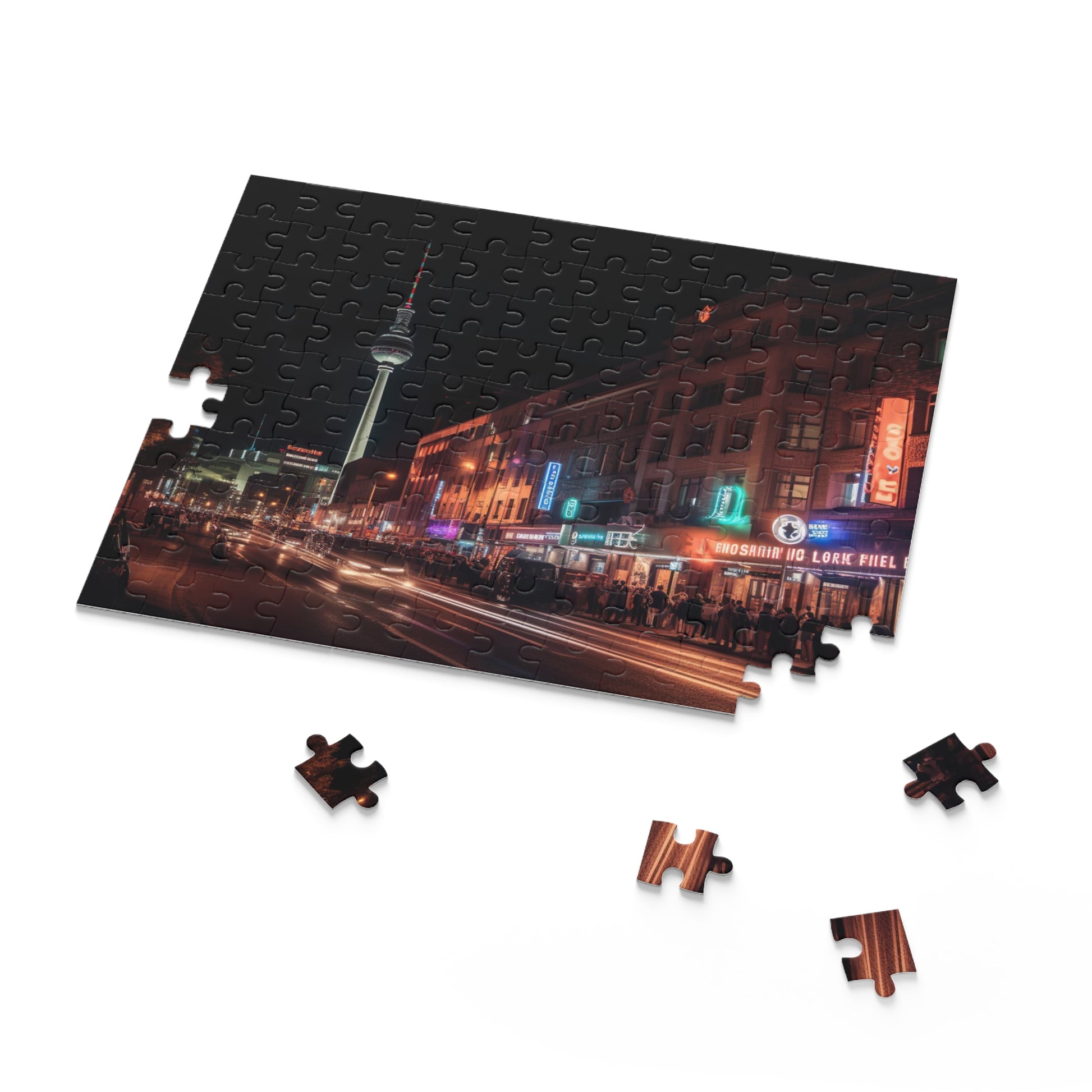 "Berlin Night Skyline Puzzle - Piece together the magical lights of iconic landmarks in this stunning jigsaw puzzle for travel lovers"