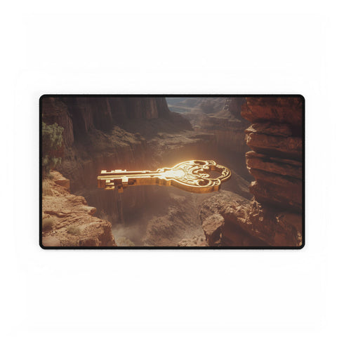 Mystic Key Floating over Canyon Altar — XL & XXL Desk Mat — Gaming & Workspace Desk Setup View