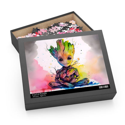 Neon Baby Groot Watercolor Puzzle.