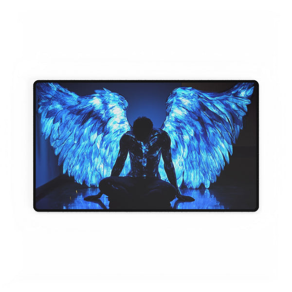 Fallen Angel with Glowing Wings — XL & XXL Desk Mat — Gaming & Workspace Desk Setup View