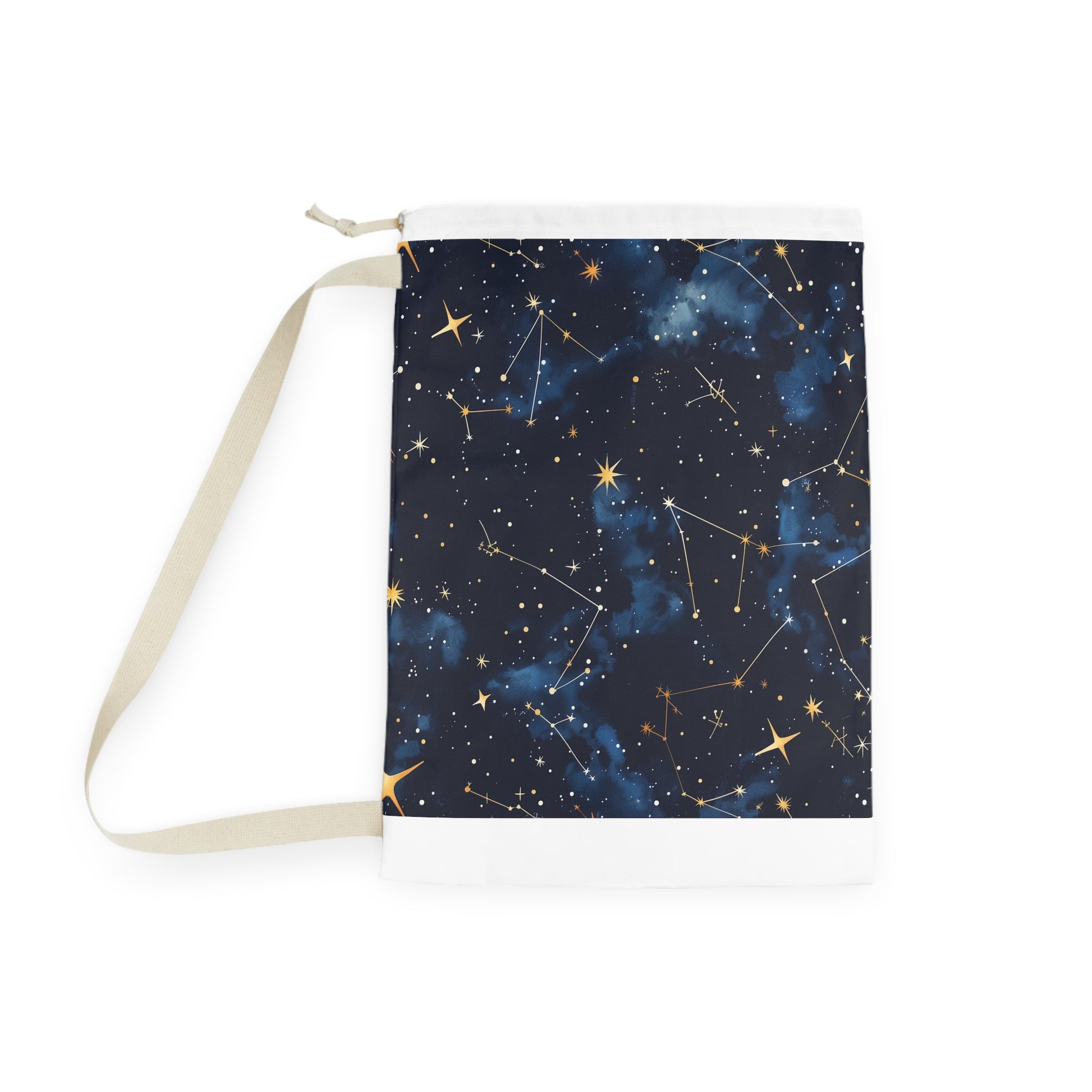 "Starry Night Laundry Bag with Constellation Stars Pattern - Stylish and durable laundry storage for celestial charm at home"