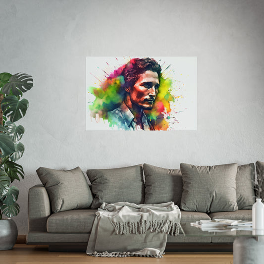 this poster showcases the actor's iconic roles and Texas roots in a blend of rustic hues and contemporary flair. Add a touch of McConaughey to your space with this artistic masterpiece that evokes warmth and depth. Ideal for any indoor or outdoor setting