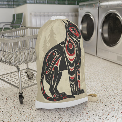 "Wild Spirit Laundry Bag - Tribal animal totem design, vibrant colors, durable materials for stylish laundry organization"