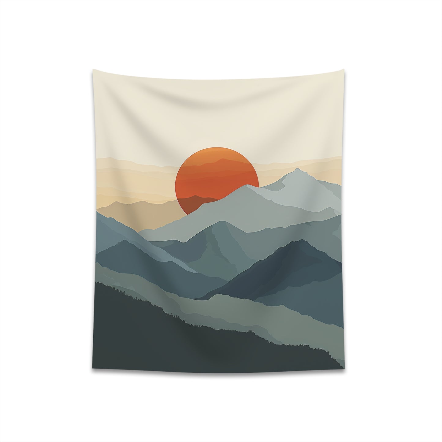 "Mountain Sunrise Tapestry: Tranquil Nature Scene for Home Decor"