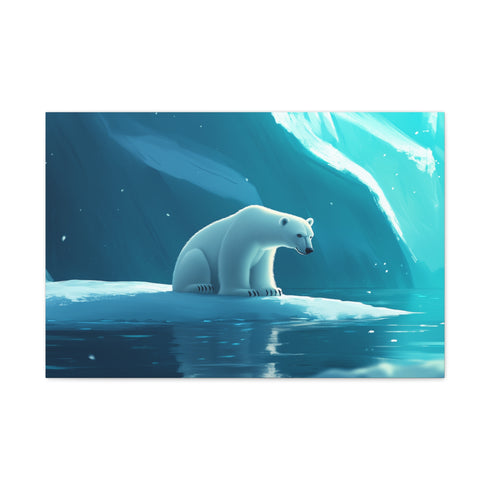 Arctic Polar Bear on Glacial Ice Floe — Canvas Wall Art — Living Room Wall Lifestyle View