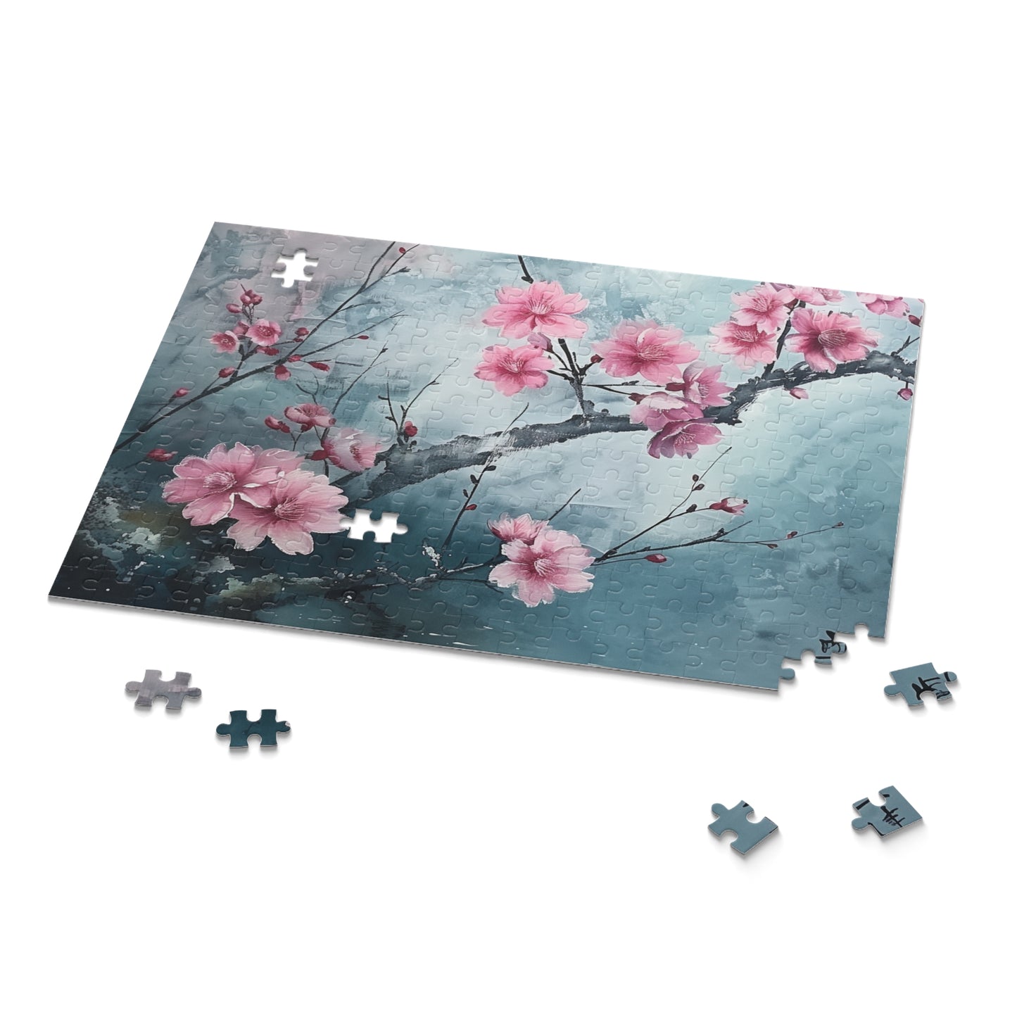 "Vibrant cherry blossom jigsaw puzzle with serene Japanese landscapes"